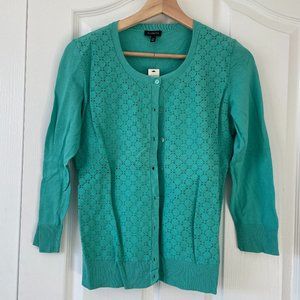 NWT Talbots Green Front Lace Layer Cardigan Lightweight Sweater Size SP